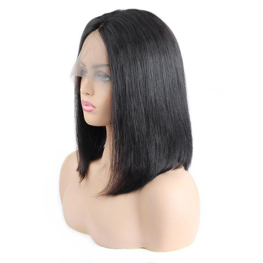 middle part brazilian remy black bob human hair wig