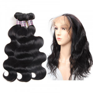 3 bundles and frontal-Peruvian Body Wave Virgin Remy Human Hair Weave 3 Bundles and 360 Lace Frontal