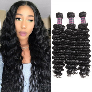 Deep Wave 3 Bundles Virgin Cheap Peruvian Human Hair Extensions