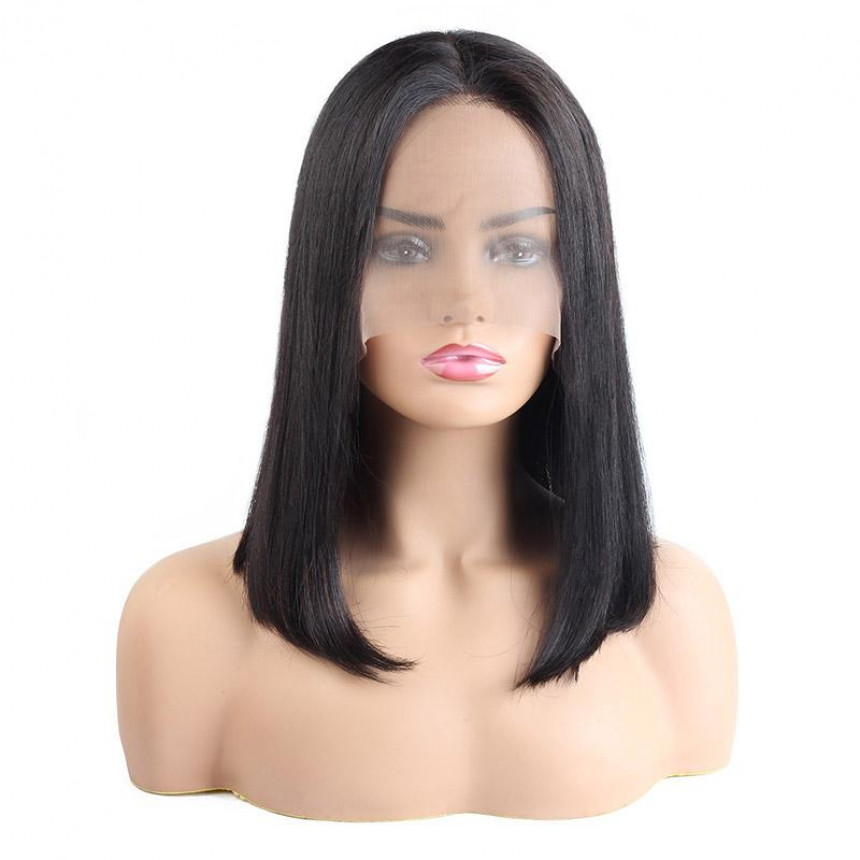 Straight Short Bob Wigs Malaysian Human Hair Middle Part Lace Closure Bob Wig