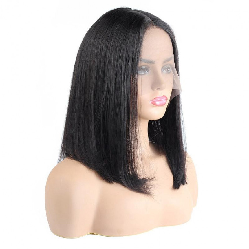 Straight Short Bob Wigs Malaysian Human Hair Middle Part Lace Closure Bob Wig