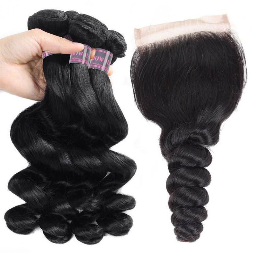 Virgin Indian Loose Wave 4 Bundles With 4*4 Lace Closure