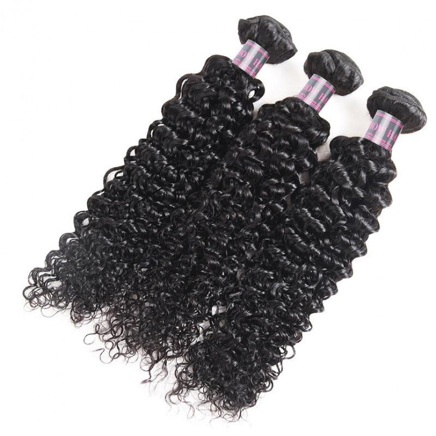 Virgin Peruvian Natural Curly Hair Weave 3 Bundles Natural Color