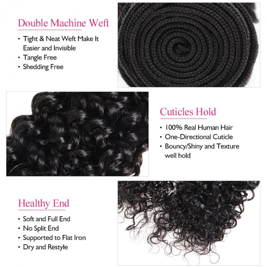 Virgin Peruvian Natural Curly Hair Weave 3 Bundles Natural Color