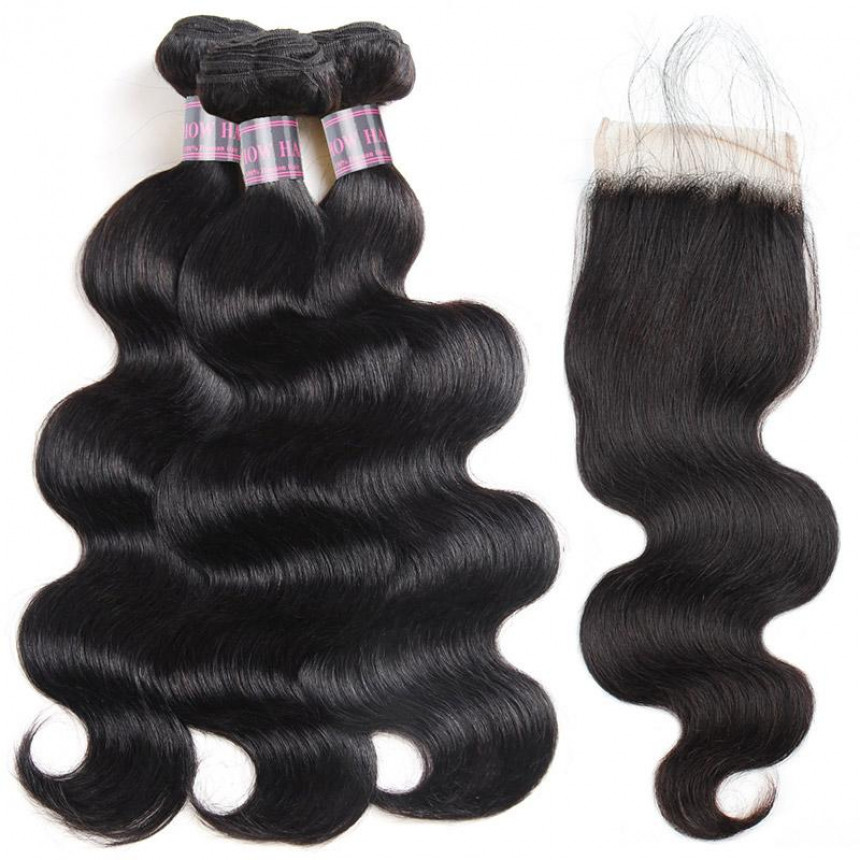 indian hair body wave 3 bundles with lace closure