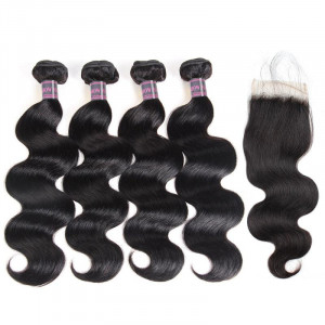 indian hair body wave 4 bundles with lace closure