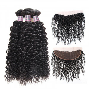 indian hair curly wave 3 bundles with 4x13 lace frontal