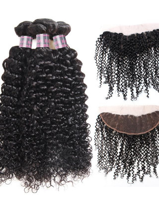 indian hair curly wave 3 bundles with 4x13 lace frontal