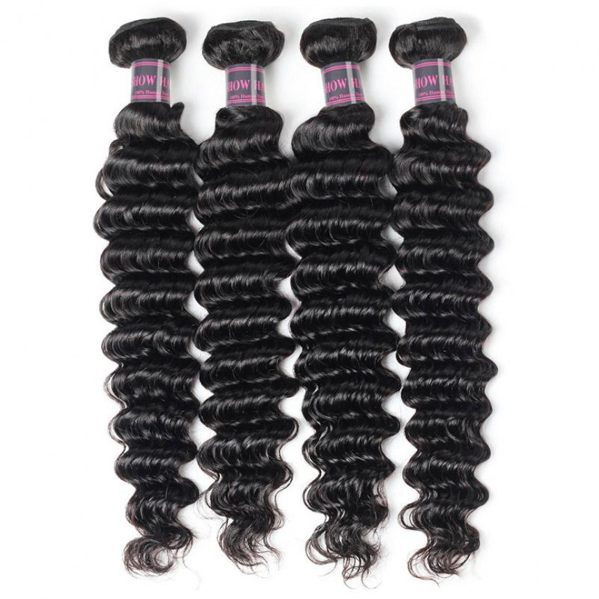 indian deep wave 4 bundles with lace closure