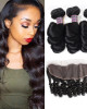 indian hair loose wave 3 bundles with lace frontal