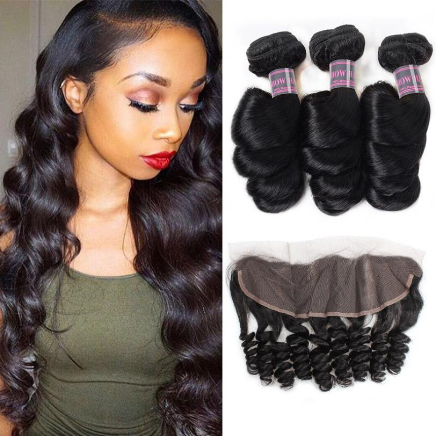 indian hair loose wave 3 bundles with lace frontal indian hair loose wave 3 bundles with lace frontal