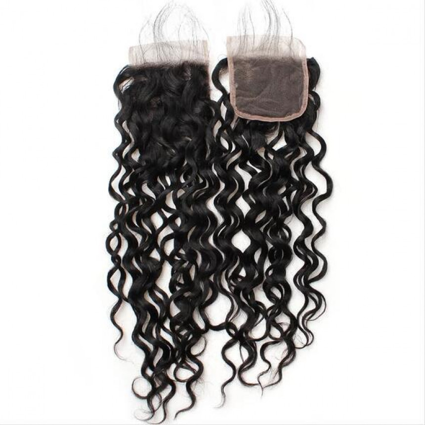 indian hair water wave 4 bundles with lace closure