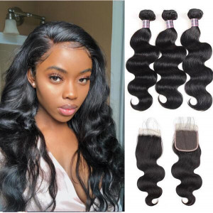 malaysian hair body wave 3 bundles with lace closure