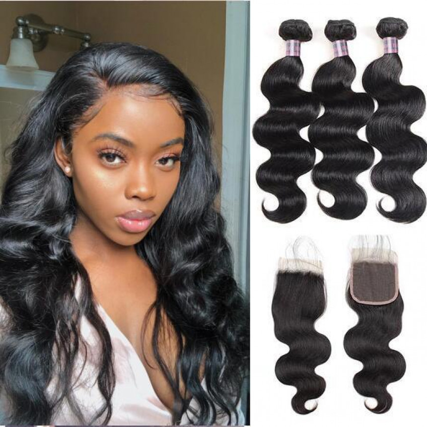 malaysian hair body wave 3 bundles with lace closure