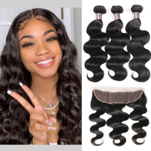 malaysian hair body wave 3 bundles with lace frontal
