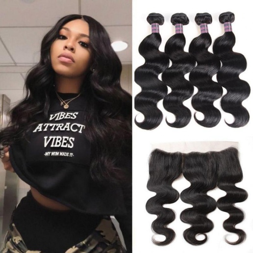 malaysian hair body wave 4 bundles with lace frontal