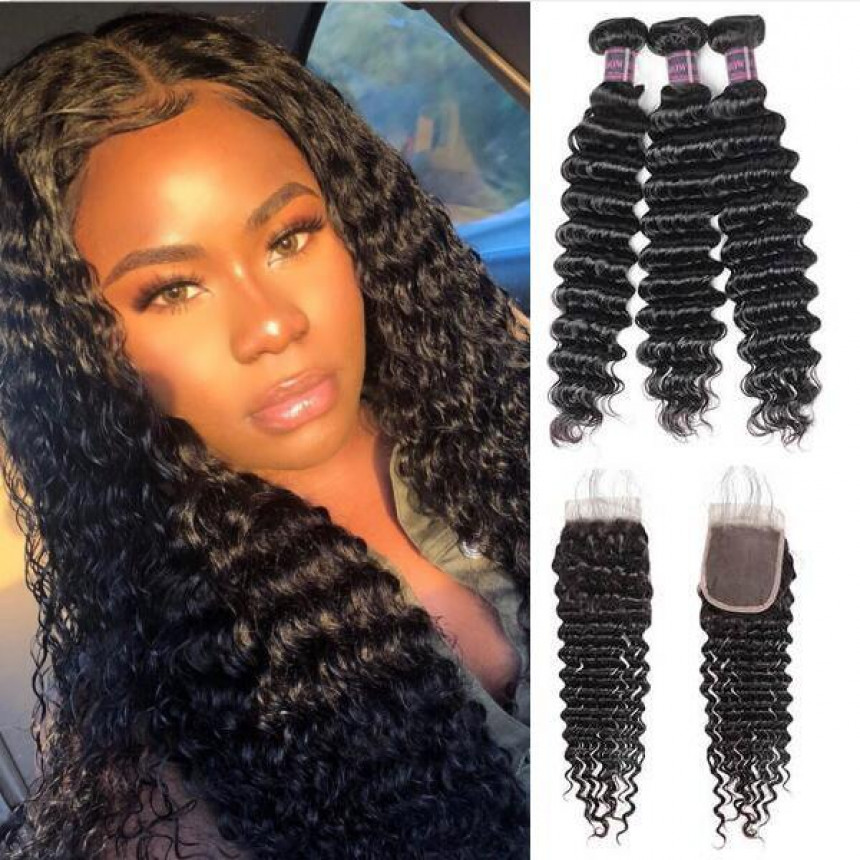 malaysian hair deep wave 3 bundles with lace closure