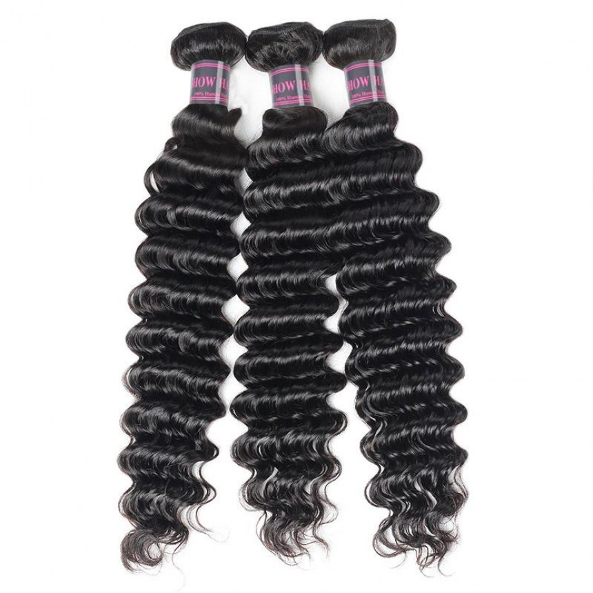 malaysian hair deep wave 3 bundles with lace closure