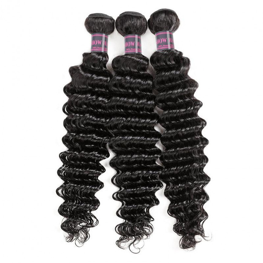 Deep Wave Malaysian Hair 3 Bundles With 13*4 Lace Frontal