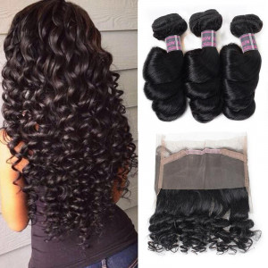 malaysian hair loose wave 3 bundles with 360 lace frontal