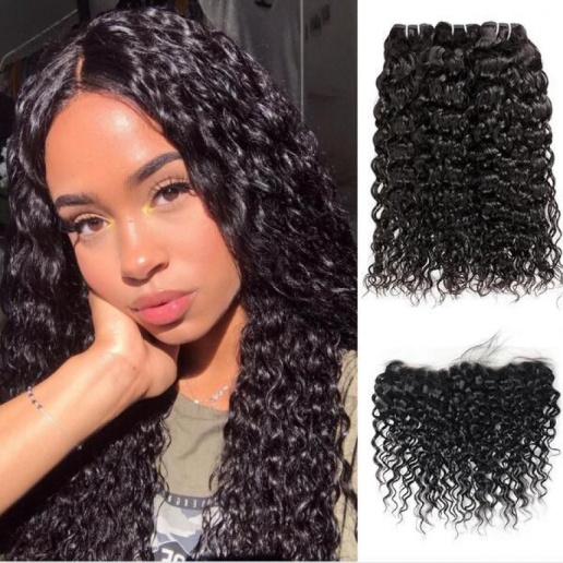 malaysian hair water wave 3 bundles with 4x13 lace frontal