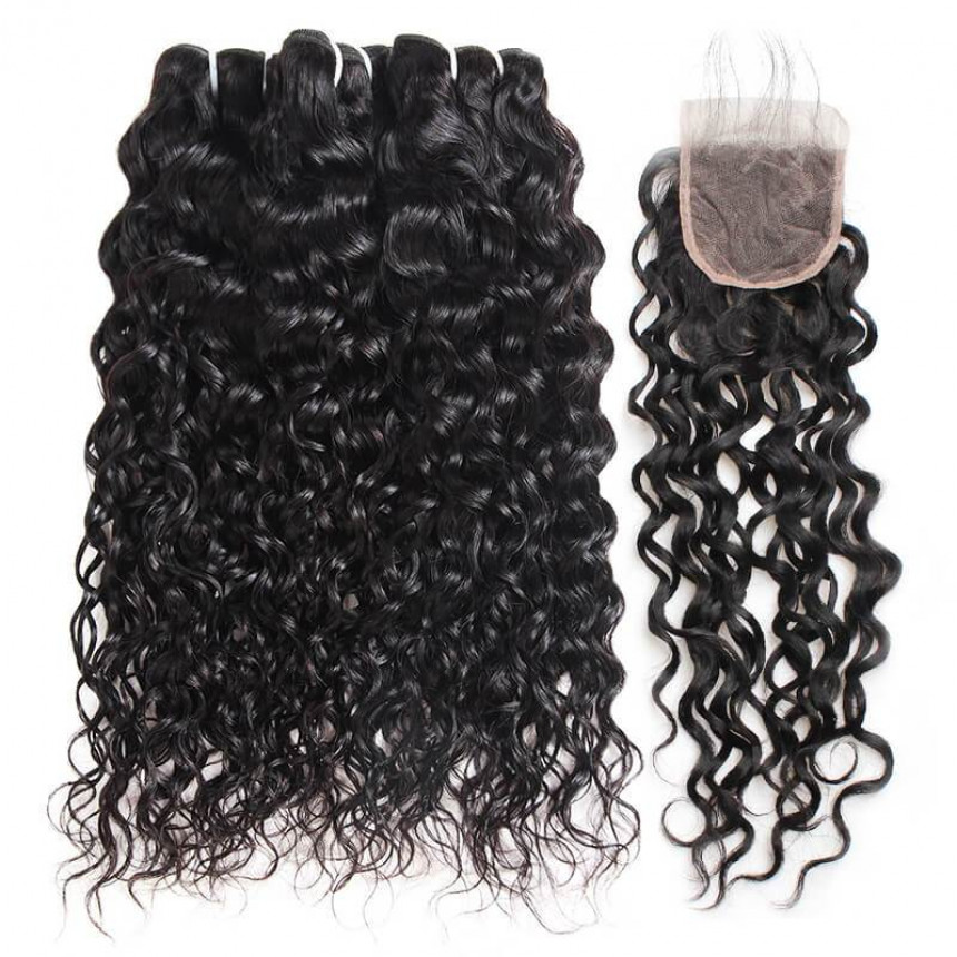 malaysian hair water wave 3 bundles with lace closure