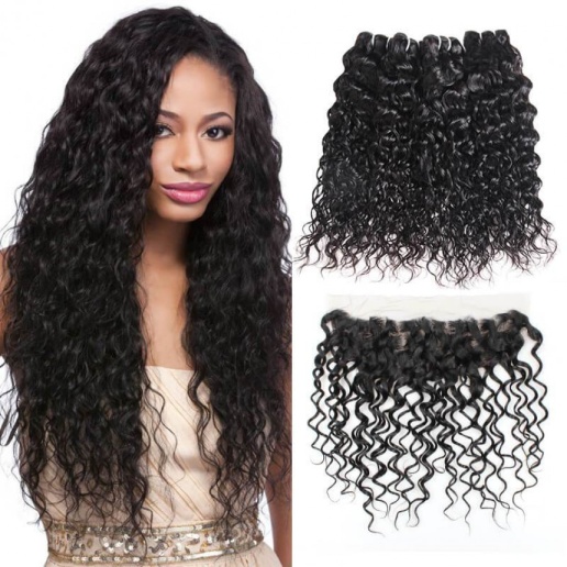 malaysian hair water wave 4 bundles with 4x13 lace frontal