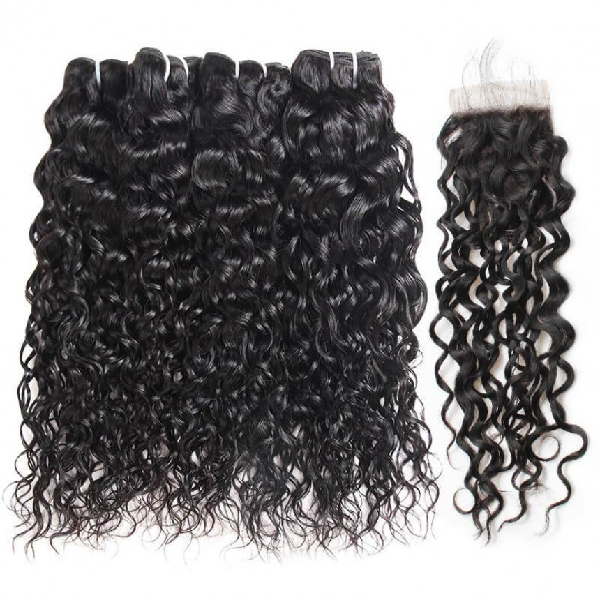 malaysian hair water wave 4 bundles with lace closure