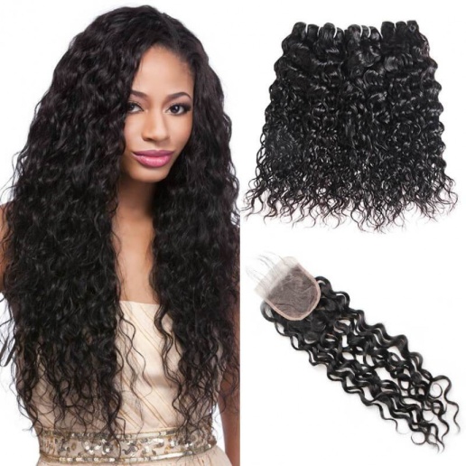 malaysian hair water wave 4 bundles with lace closure