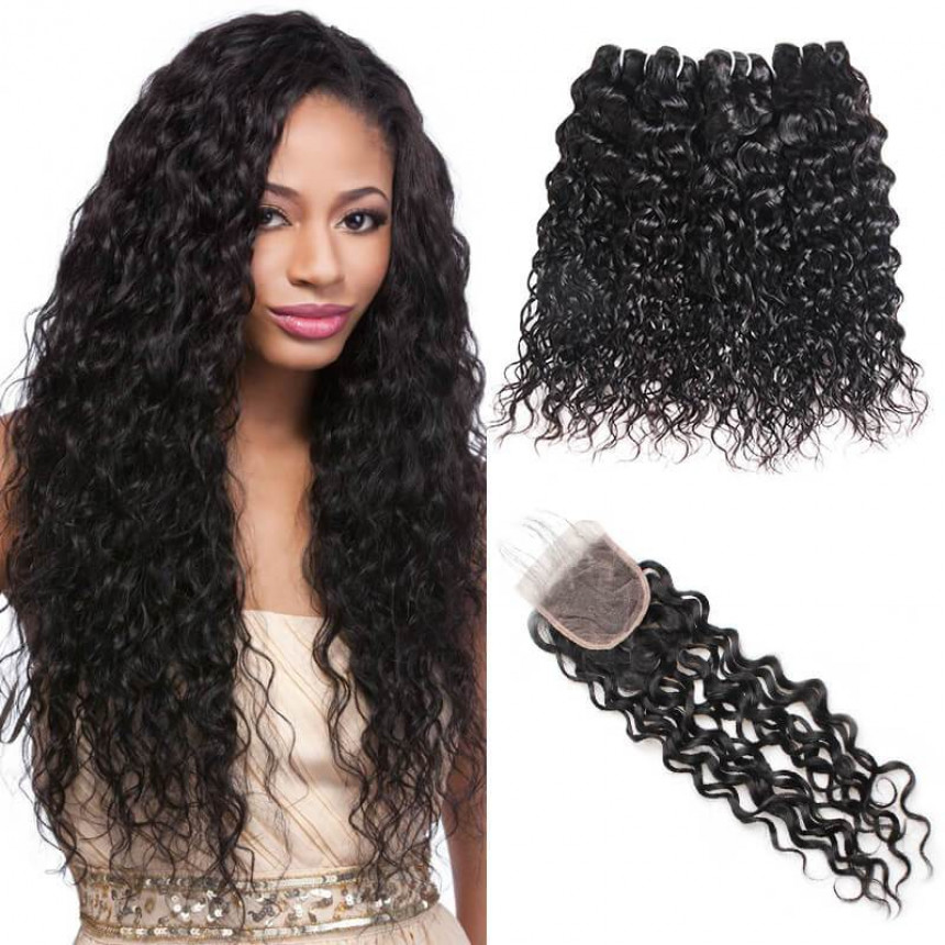 malaysian hair water wave 4 bundles with lace closure malaysian hair water wave 4 bundles with lace closure