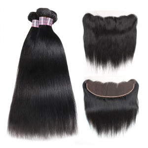 malaysian straight hair 3 bundles with 4x13 lace frontal