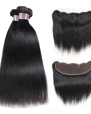 malaysian straight hair 3 bundles with 4x13 lace frontal