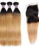 Ombre Hair Bundles With Closure 100% Virgin Remy Human Hair Straight 3 Bundles With 4x4 Lace Closure