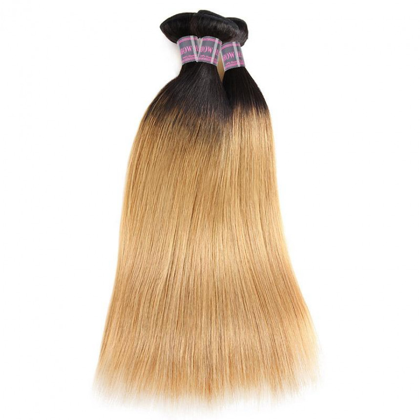 Ombre Hair Bundles With Closure 100% Virgin Remy Human Hair Straight 3 Bundles With 4x4 Lace Closure