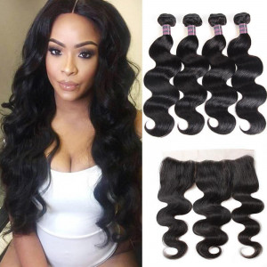 Peruvian Body Wave 4 Bundles With 13*4 Ear To Ear Lace Frontal Closure