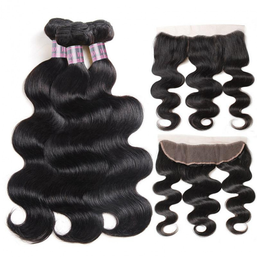 Virgin Peruvian Hair Body Wave 3 Bundles with 13*4 Lace Frontal