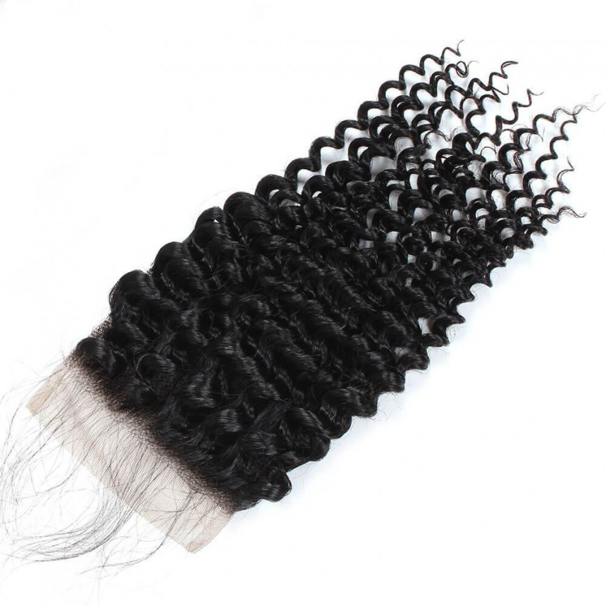 Virgin Peruvian Curly Hair 3 Bundles with 4x4 Lace Closure Human Hair Extensions