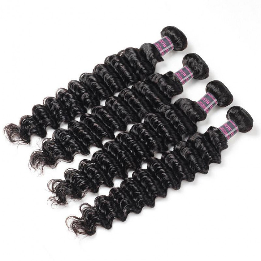 Virgin Peruvian Deep Wave Hair 4 Bundles With 13*4 Lace Frontal