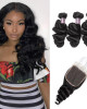 Virgin Peruvian Loose Wave 3 Bundles with 4*4 Lace Closure Hair Deals