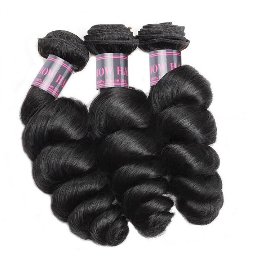 Virgin Peruvian Loose Wave 3 Bundles with 4*4 Lace Closure Hair Deals