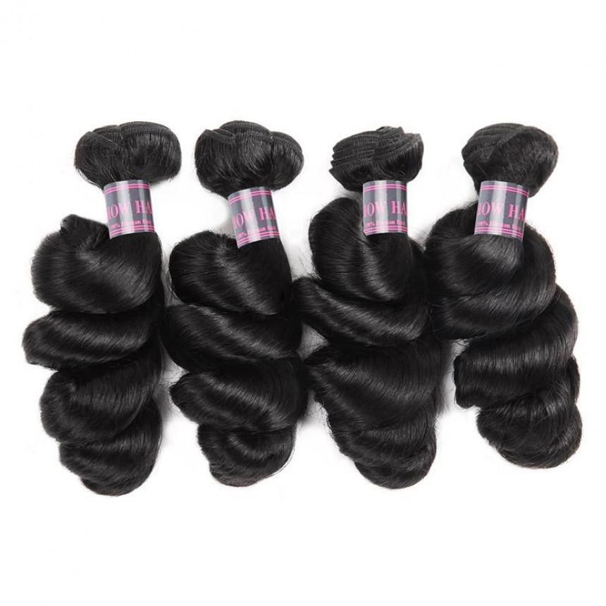 Peruvian Loose Wave Hair 4 Bundles With 4*4 Lace Closure Virgin Human Hair