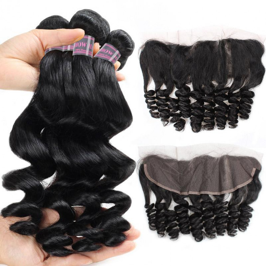 Peruvian Loose Wave 4 Bundles with 13*4 Lace Frontal Closure