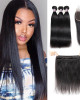 Peruvian Straight Hair 3 Bundles With Lace Closure