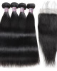 Virgin Peruvian Straight Human Hair 4 Bundles With Lace Closure