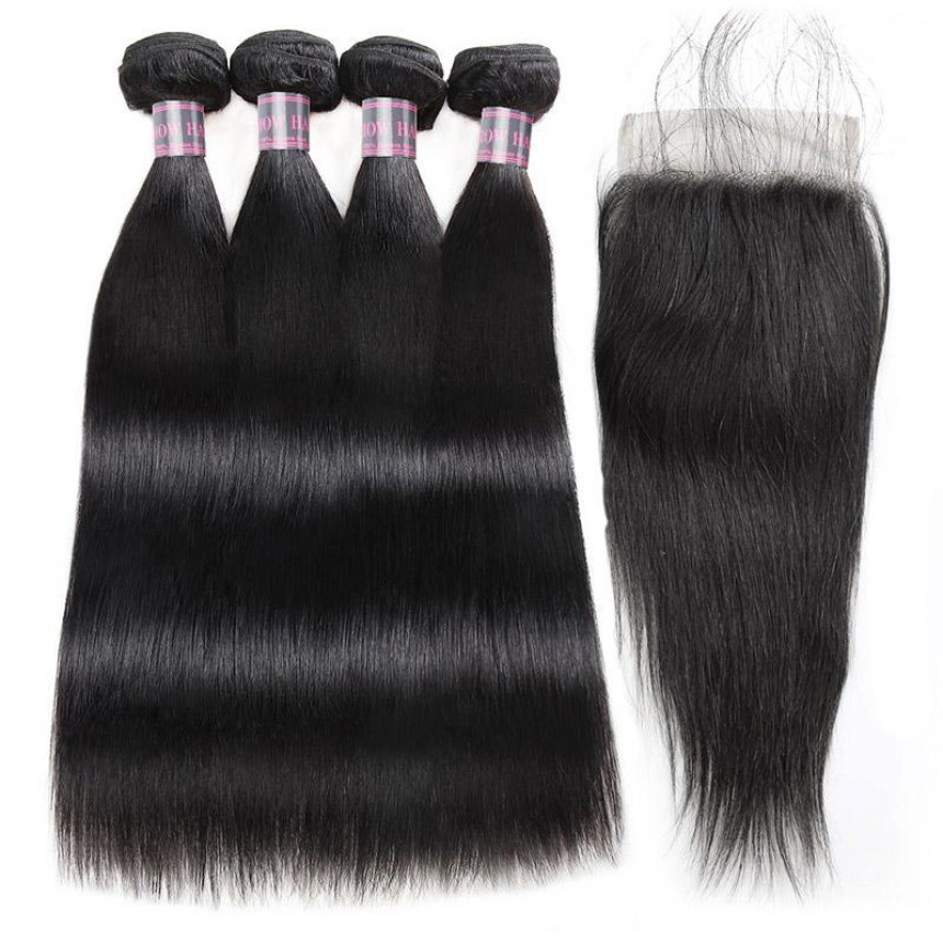 Virgin Peruvian Straight Human Hair 4 Bundles With Lace Closure Virgin Peruvian Straight Human Hair 4 Bundles With Lace Closure