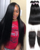 Virgin Peruvian Straight Human Hair 4 Bundles With Lace Closure