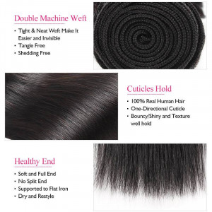 Virgin Peruvian Straight Human Hair 4 Bundles With Lace Closure