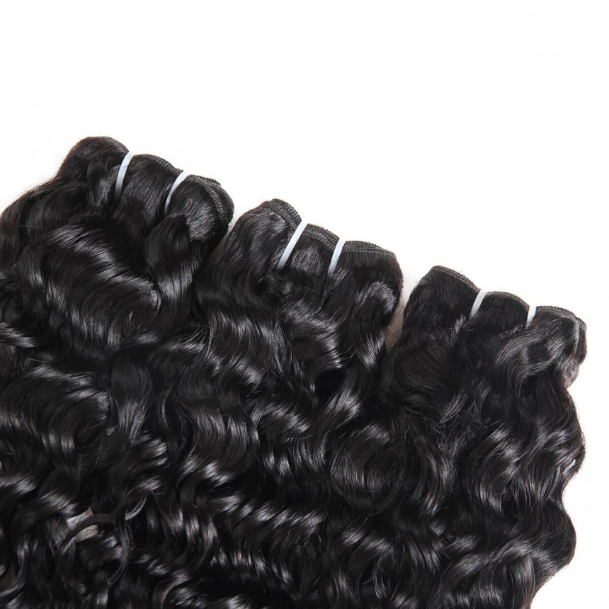 Peruvian Water Wave Hair Weave 4 Bundles With Free Part Lace Closure Remy Human Hair Extensions