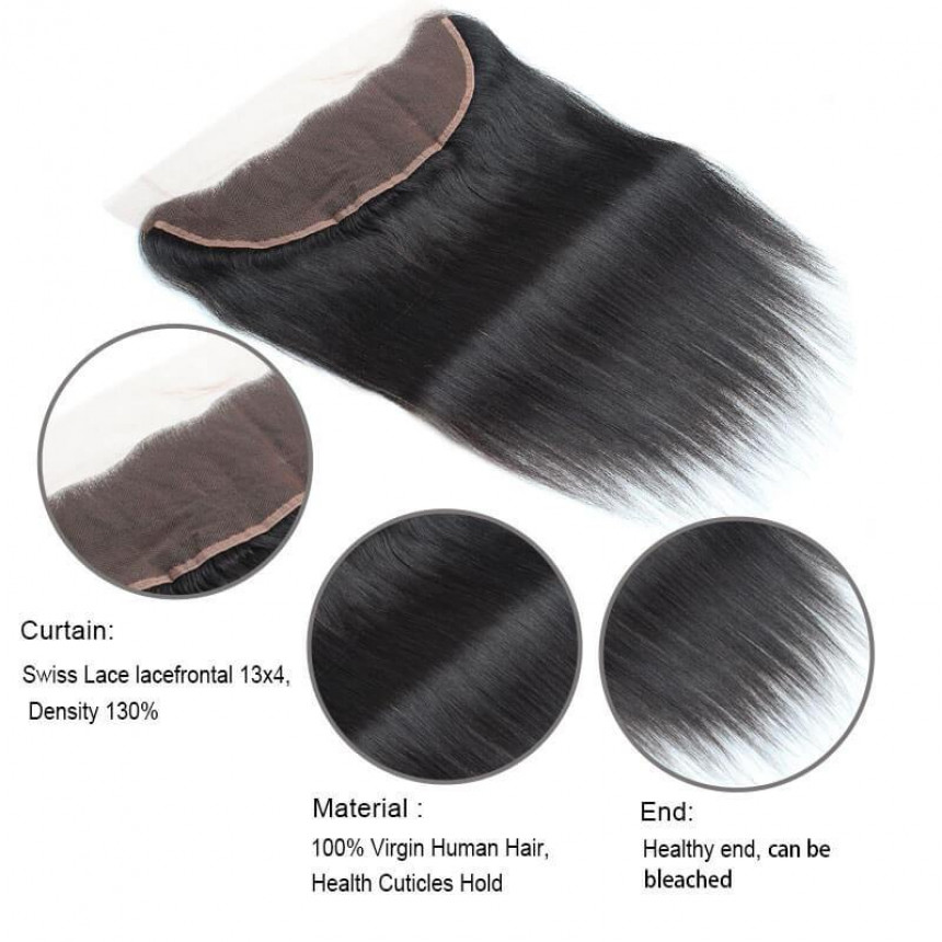 Virgin Peruvian Straight Hair 3 Bundles with 13*4 Lace Frontal