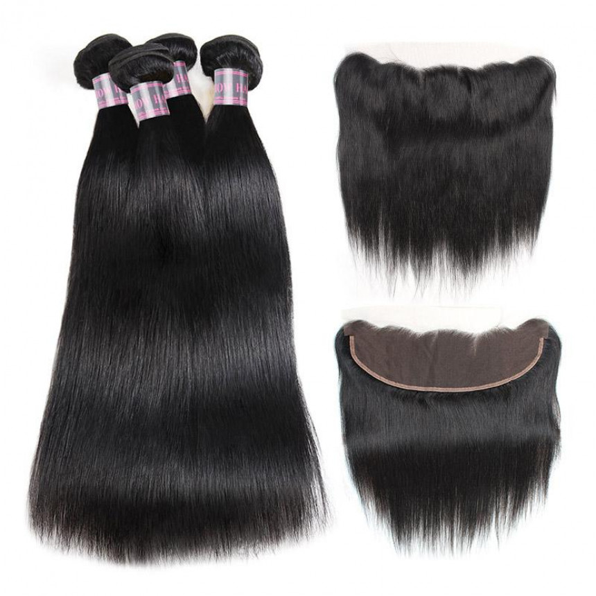 Peruvian Straight Hair Weave 4 Bundles With Ear to Ear Lace Frontal Closure 100% Remy Virgin Human Hair Bundles Peruvian Straight Hair Weave 4 Bundles With Ear to Ear Lace Frontal Closure 100% Remy Virgin Human Hair Bundles